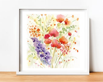 Wild flowers Painting, ORIGINAL Watercolor painting 10"x10", Botanical art, Wall decor, Watercolor art,