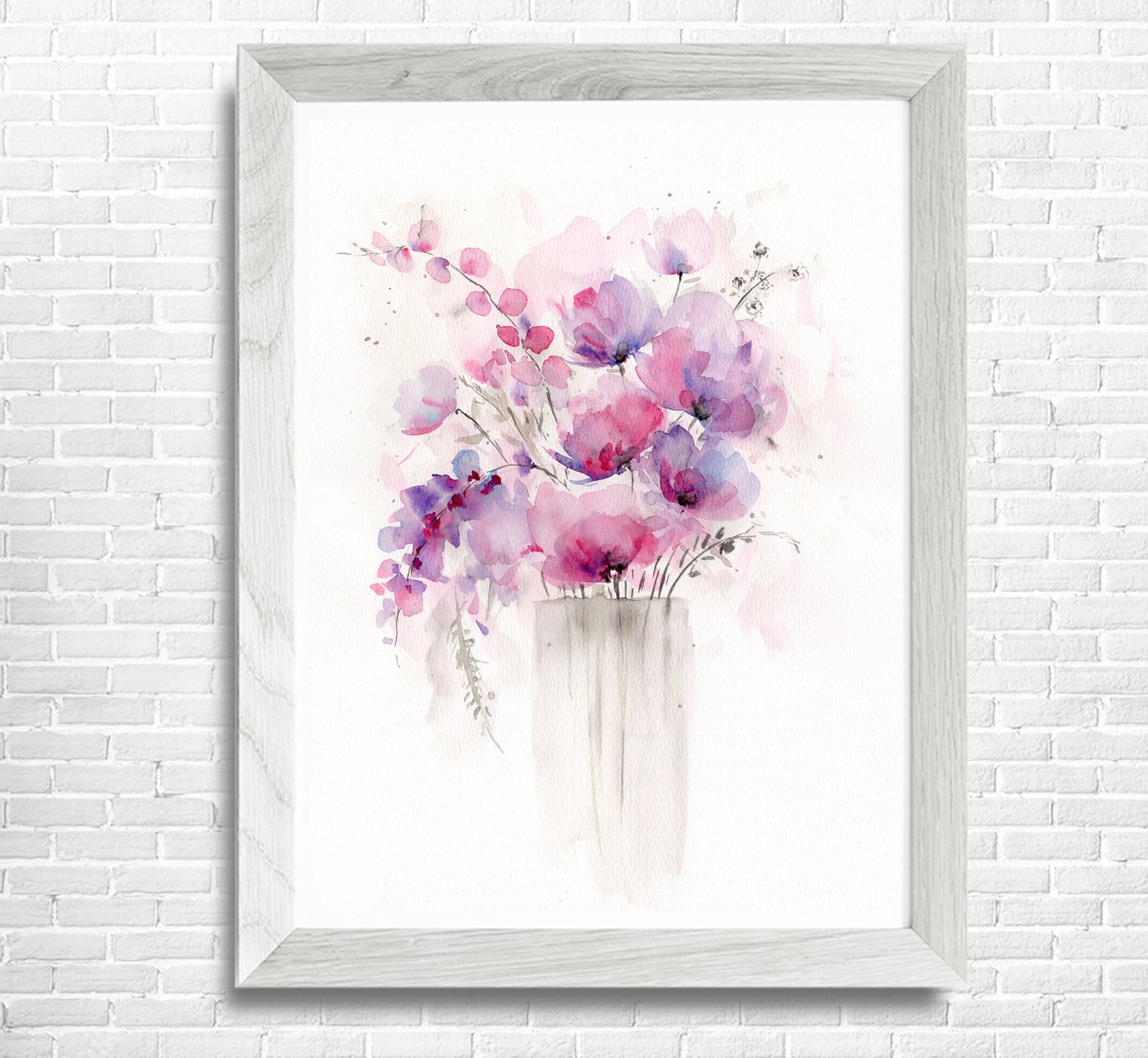 Botanical Watercolor Flowers Art Print, Colorful Floral Wall Decor ...