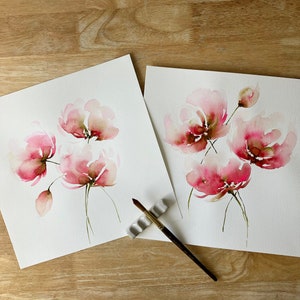 Set of 2 Flowers Paintings, Art for sale, Unframed Original artwork, Christmas present, 12&quot;x12&quot; Unique pieces