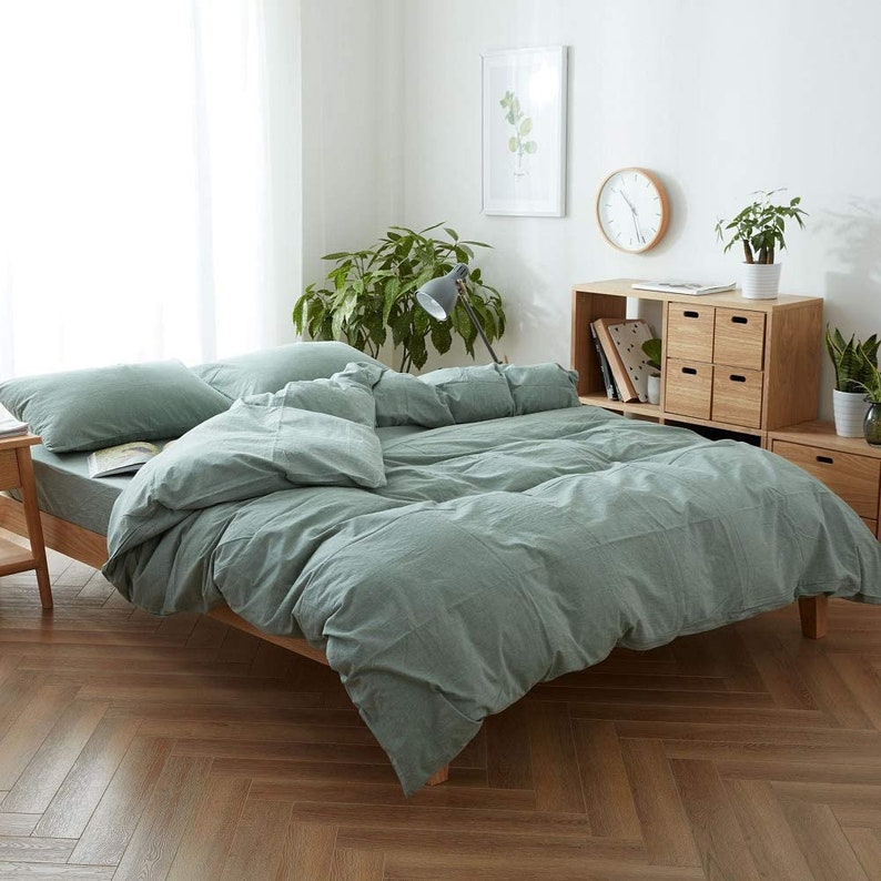 Sage Green Duvet Cover 100 Natural Washed Cotton Sage Green Etsy