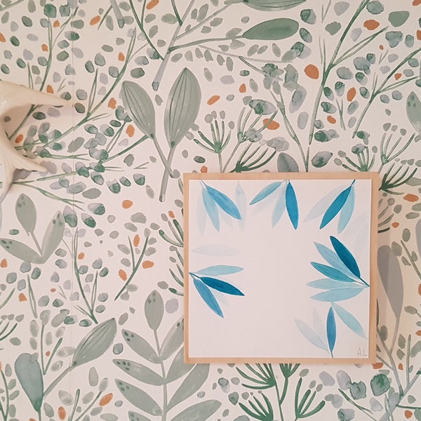 Cadre bois et feuilles dorées - ginkgo ou feuillage bleue- Papiers et bois - DansMaCabane Atelier - Décoration - Cadeau naissance