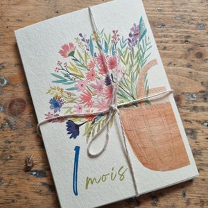 Cartes Etapes et Naissance - Photos Mensuelles - Aquarelle DansMaCabane - Fleurs- DansMaCabaneAtelier -