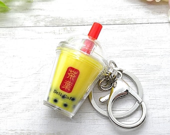 Mango Bubble Tea Keychain Bag Charm Boba Tea Keychain Car Mask Holder Best Christmas Birthday Graduation Gift