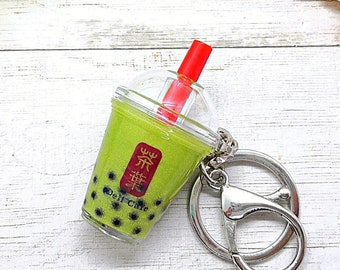 Matcha Bubble Tea Keychain Bag Charm Boba Tea Keyring Car Mask Holder Best Gift for Women Girlfriend BFF Wife Teen