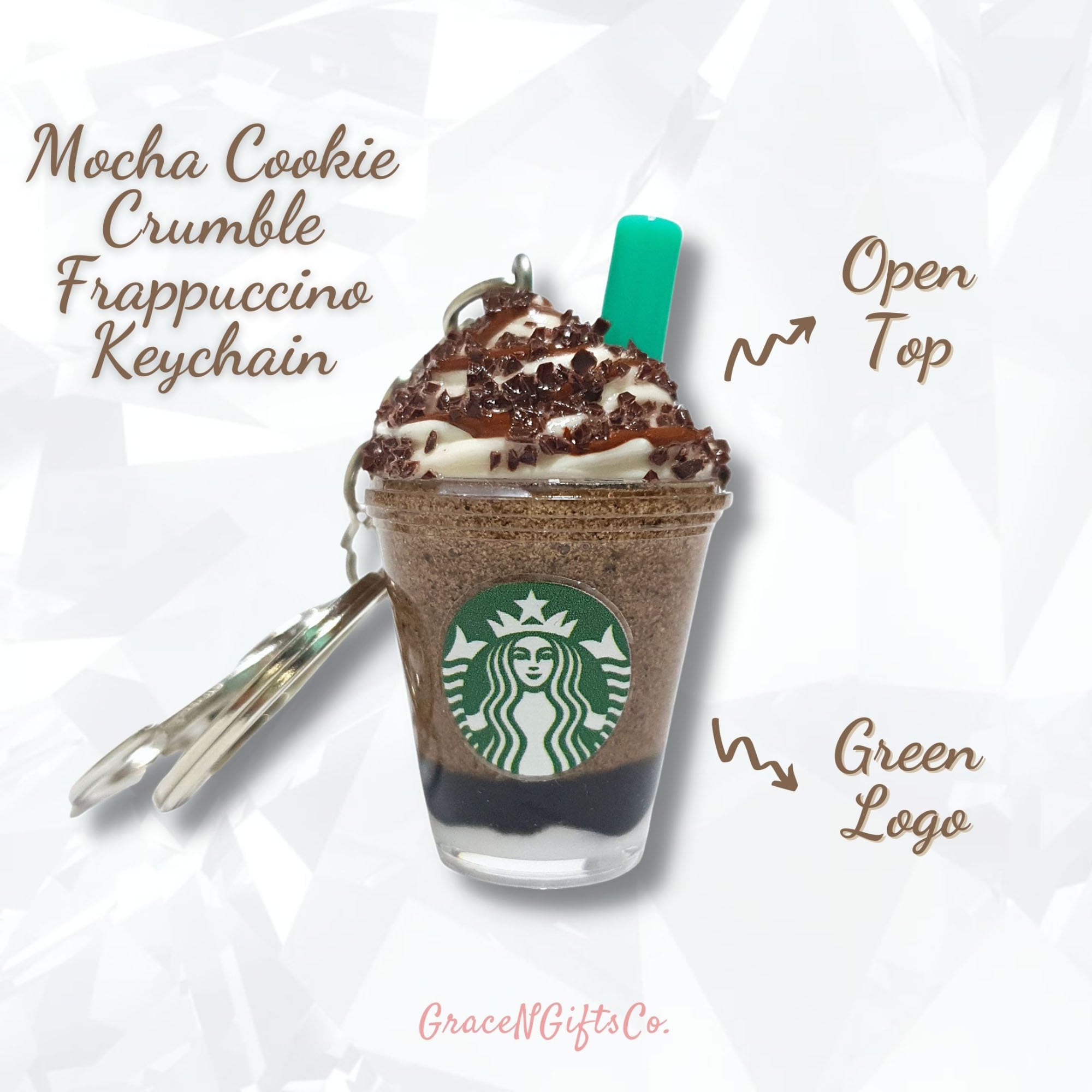 Starbucks Mocha Cookie Crumble Frappuccino Keychain Key Ring Bag Charm  Personalized Gift for Men Women green or White Logo 