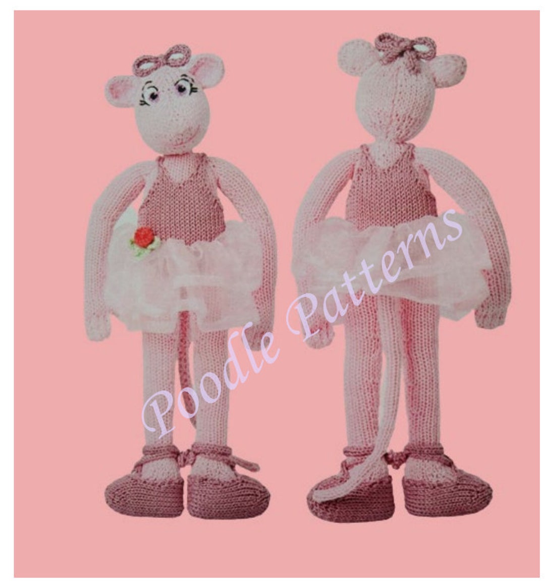 KNITTING PATTERN Angelina Ballerina Sorft Cuddly Toy Doll Dancing Mouse Ballet Costume DK Light