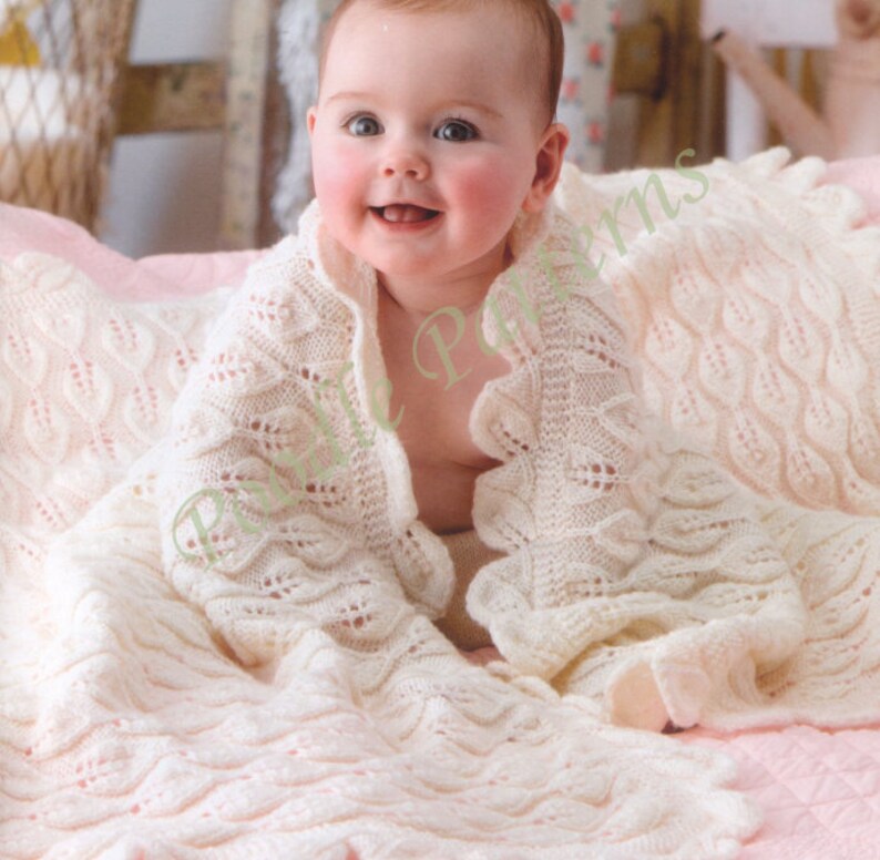 KNITTING PATTERN Baby Blanket Cot Pram Cover Leaf Heirloom Lacy Edging