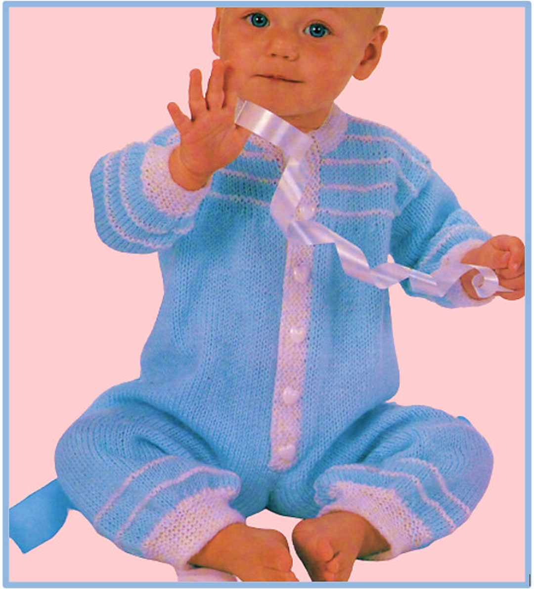 KNITTING PATTERN Baby Sleepsuit Tiny Baby Grow Romper Suit DK Light
