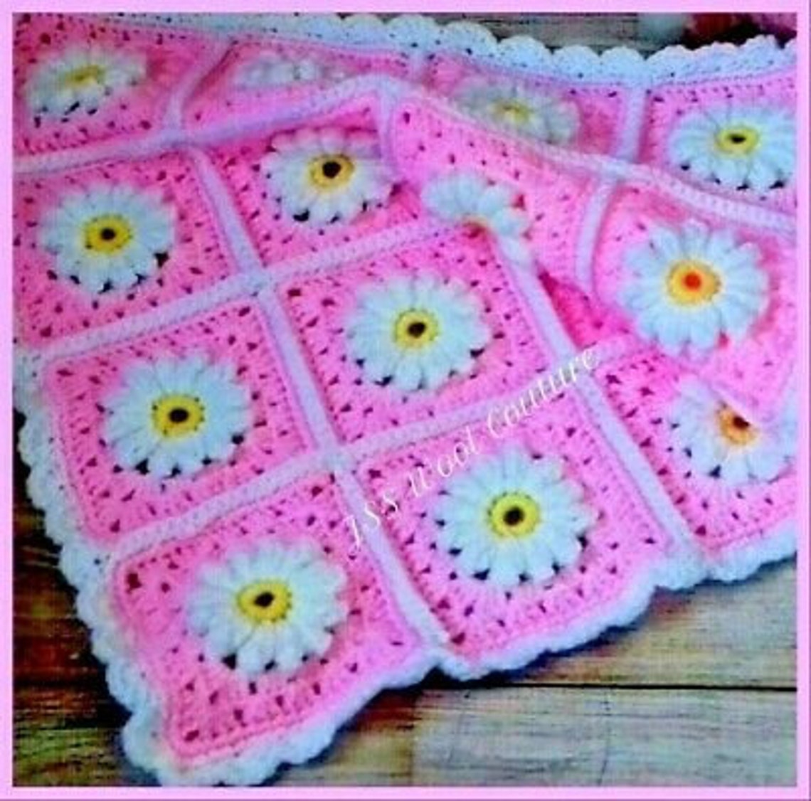 CROCHET PATTERN Baby Blanket Cot Pram Cover Floral Daisy Flowers Afghan