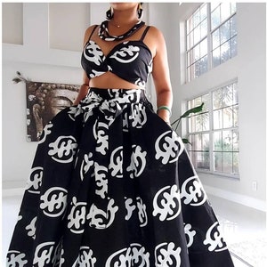Gyname African Print Ankara Long Maxi Skirt with matching Sash Afrocentric