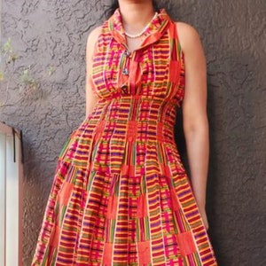 African Ankara Kente Style Print Cotton Women Long Smocked Maxi Dress Sundress