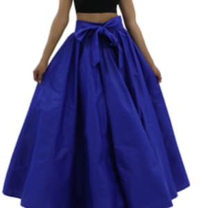 African Print Ankara Style Long Maxi Skirt with matching Sash - Blue