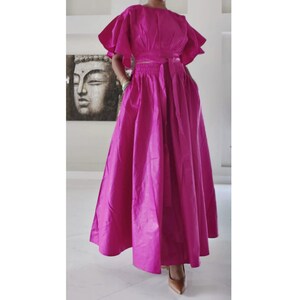 Satin fuchsia maxi skirt top