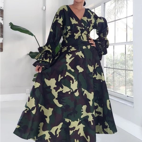 Camouflage Wrap Maxi Dress