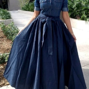 Long Maxi Skirt with matching Sash - Denim - Black or Blue