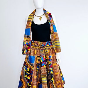 Dashiki Style Middi Skirt with Sash Woman Mid Length Maxi Skirt Afrocentric