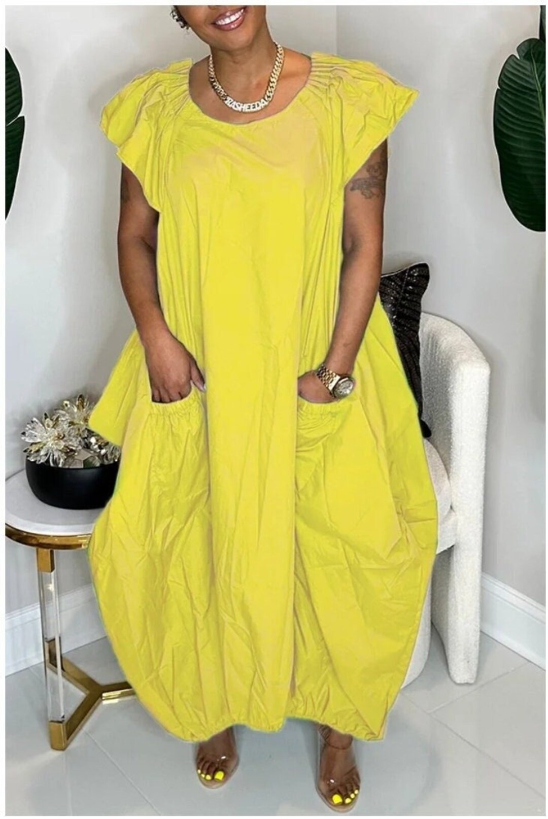Embroidered Polyester Maxi Dress With Balloon Sleeves main image 0
