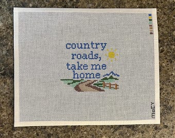 Hand Painted “Country Roads” Needlepoint Canvas