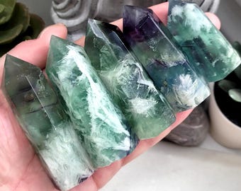 Feather Fluorite Towers, RESTOCK Polished Fluorite, Small Green Fluorite Obelisks, Healing Crystal, Crystal Decoration, Colorful Crystal