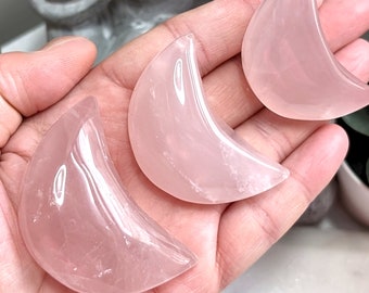 Rose Quartz Moon, Small Crescent Moon Carving, Moon And Star, Rose Quartz With Clarity, Kawaii Decoration, Pink Crystal Lover, Birthday Gift