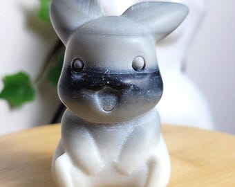 Calcite Mouse Character Figure, Black and White Calcite Carving, Cute Animal Figurine, Kawaii Nezumi Figurine, Lightning bolt-shaped tail