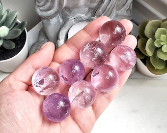 Rainbow Amethyst Mini Spheres,  Light Amethyst Spears, Marble-Sized Crystal Sphere, Magic Crystal Ball, Lithotherapy Stones, Pocket Crystals