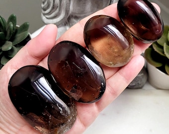 Smoky Quartz Palm Stone, Dark Smoky Quartz, Rainbow In Quartz, Crystal Collector Gift, Crystal Pocket Stone, Lithotherapy Crystal