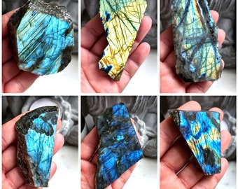 Labradorite Rough Slab, Blue Flash Labradorite, Polished Labradorite Chunks, Crystal Collection Gift, Pocket Stones, Roughly Polished Stones