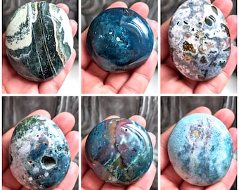 Colorful Ocean Jasper Palm stones, Blue Jasper Stone, Crystal Pocket Stones, Crystal Collector Item, Crystal Home Decoration, Crystal Palms