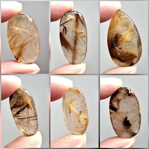 MINI Rutilated Quartz Oval Shape, Golden Rutile in Quartz Cabochon, Gold Filaments in Quartz, Saturated Rutile Quartz, Rare Collector Pieces