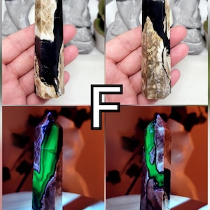 UV Volcano Agate Towers, Green Reactive Agate, Fluorescent Reaction Under UV Light, Crystal Agate Obelisk, Spiritual Stones For Decoration F 82g - 9.5cmx2.6cm