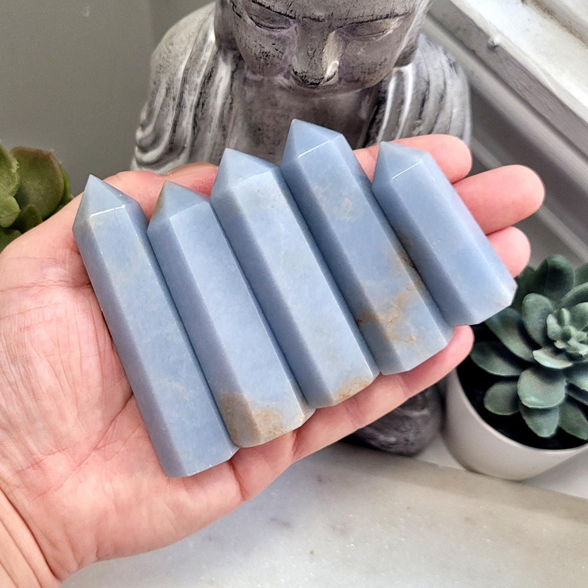 Blue Angelite Tower (YOUR CHOICE), Small Angelite Point, Baby Blue CrystaL Decor, Peaceful Energy, Throat Chakra Crystal Aquarius Birthstone