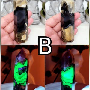 UV Volcano Agate Towers, Green Reactive Agate, Fluorescent Reaction Under UV Light, Crystal Agate Obelisk, Spiritual Stones For Decoration B 110g - 9.7cmx2.9cm