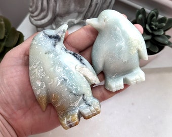 Penguin Stone Carvings, Caribbean Calcite Penguin, Penguin Crystal Figurines, Crystal Display Item, Crystal Collector Item, Penguin Figurine