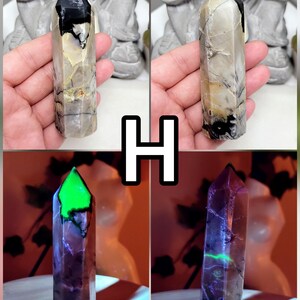 UV Volcano Agate Towers, Green Reactive Agate, Fluorescent Reaction Under UV Light, Crystal Agate Obelisk, Spiritual Stones For Decoration H 87g - 9.5cmx2.5cm