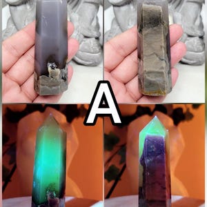 UV Volcano Agate Towers, Green Reactive Agate, Fluorescent Reaction Under UV Light, Crystal Agate Obelisk, Spiritual Stones For Decoration A 75g - 8.3cmx2.6cm
