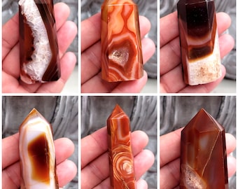 Banded Carnelian Towers, Dark Orange Carnelian Points, Crystal Healing, Crystal Healing Tools, Crystal Grids, Affordable Crystals