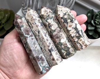 Green Flower Jasper, Sakura Jasper Points, Natural Jasper Stone, Crystal Decoration, Crystal Collector, Crystal Display, LIQUIDATION sale