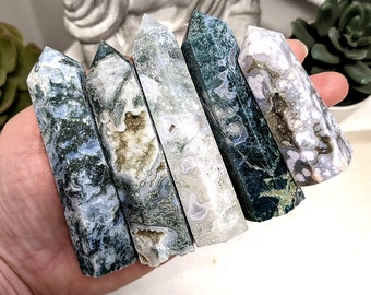 Blue Moss Agate Points, Mossy Agate Towers, Cheap Crystals, Lithotherapy Stones, Crystal Energizer, Crystal Home Decor, Witchy Decoration