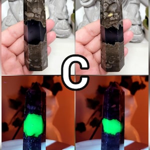 UV Volcano Agate Towers, Green Reactive Agate, Fluorescent Reaction Under UV Light, Crystal Agate Obelisk, Spiritual Stones For Decoration C 107g - 10cmx3cm
