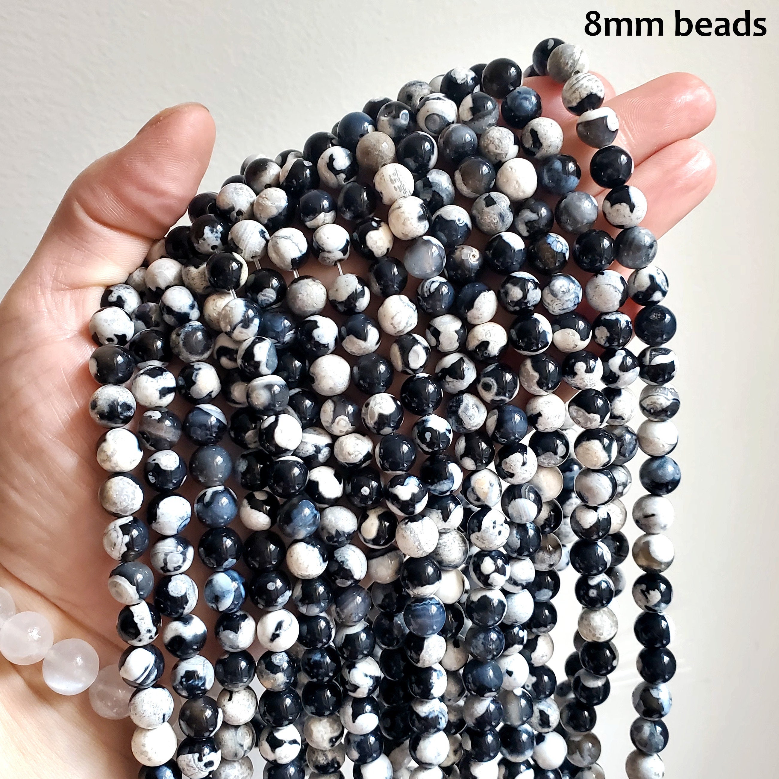 Black Striped Agate Stone Beads Semi Precious Gemstone Round - Temu