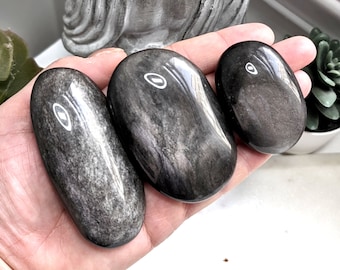 Silver Obsidian Palm Stone, Obsidian Pocket Crystal, Protective Crystals, Healing Crystals, Lithotherapy Stone, Crystal Collection