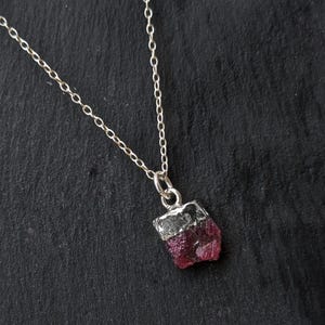 Sterling silver raw ruby necklace. July birthstone necklace. Crystal healing necklace. Alternative Bride.