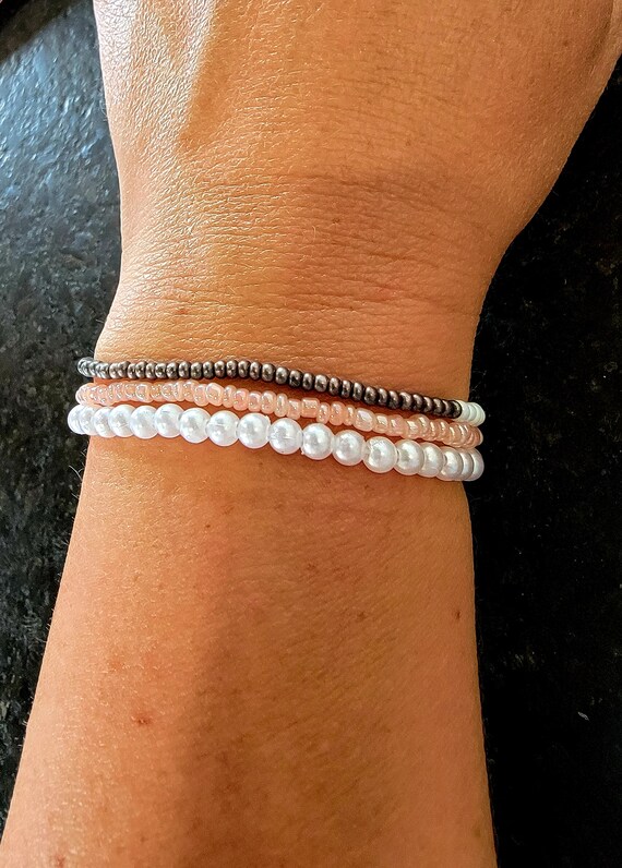 Seed Bead/Pearl Combo Bracelet Setstackable stretchable Etsy