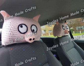 Fundas de reposacabezas de coche de crochet con diseño de cerdo (juego de 2)