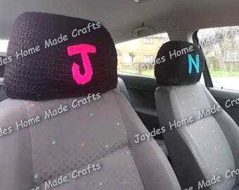 Fundas de reposacabezas de coche de crochet con iniciales personalizadas (juego de 2)