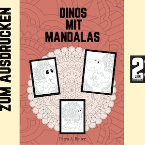 digital coloring book e.g. Print: DINOS WITH MANDALAS | 30 coloring pages e.g. Download for Kids in Preschool & Elementary School | background light