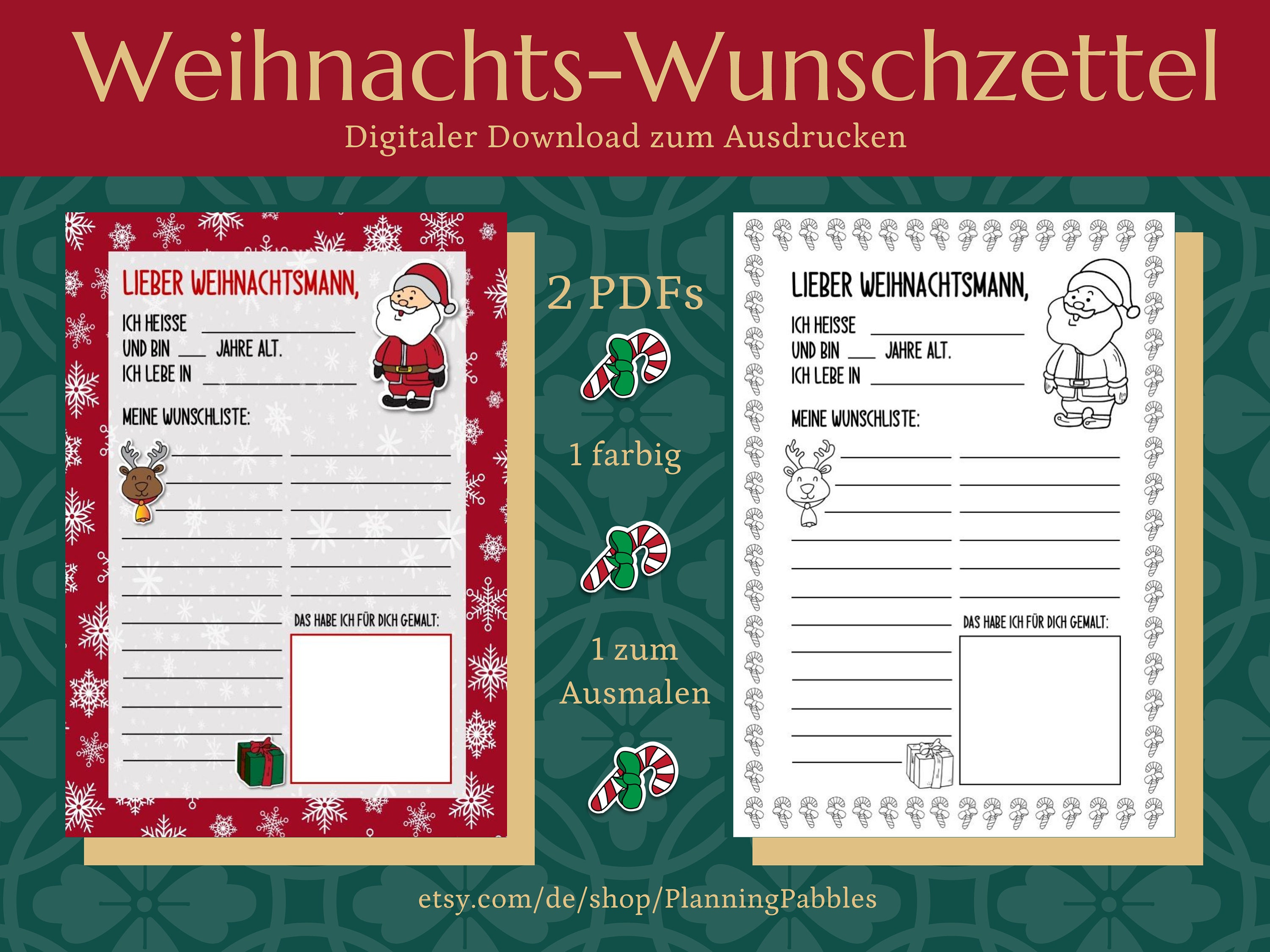 Niedlicher WUNSCHZETTEL A4 zum Ausdrucken für den WEIHNACHTSMANN - Etsy.de