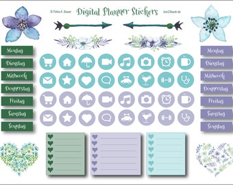 Digital Stickers German Weekdays