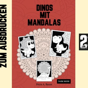 digital coloring book e.g. Print: DINOS WITH MANDALAS | 30 coloring pages e.g. Download for Kids in Preschool & Elementary School | background dark